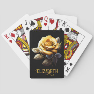 Gele roos met bladeren & doornen zwarte achtergron pokerkaarten