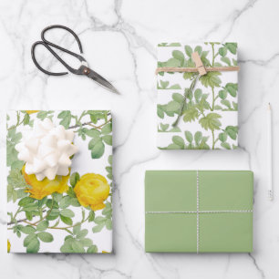 Gele Roos met Groene Bladeren Inpakpapier Vel