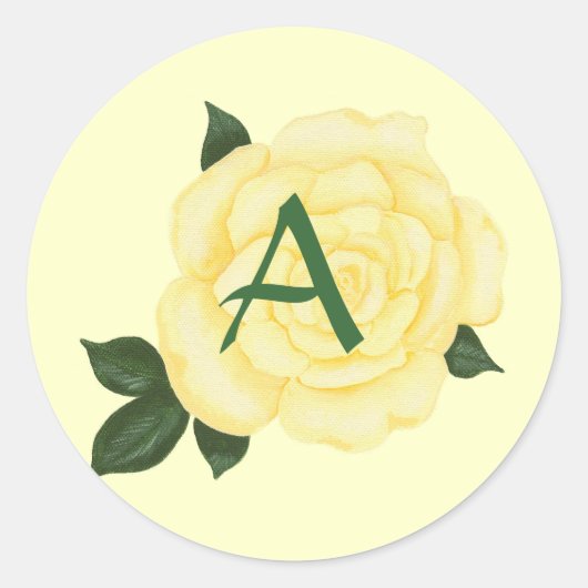 Gele roos, Monogram trouwstickers Ronde Sticker (Voorkant)