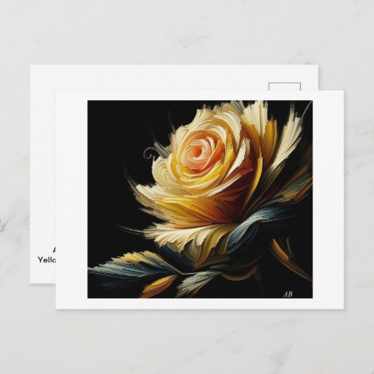 Gele roos op zwart, briefkaart (Voorkant / Achterkant)