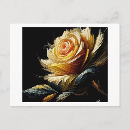 Gele roos op zwart, briefkaart (Voorkant)