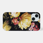 Gele Roos Op Zwart iPhone 15 Case (Achterkant horizontaal)