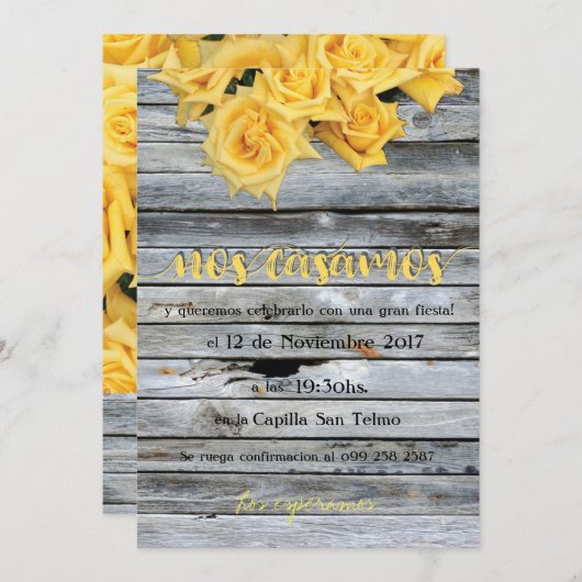 Gele roos over houten achtergrond in het Spaans Kaart (Voorkant / Achterkant)