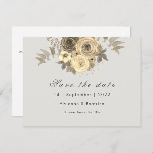 Gele roos save the date elegante bruiloft aankondigingskaart (Voorkant / Achterkant)
