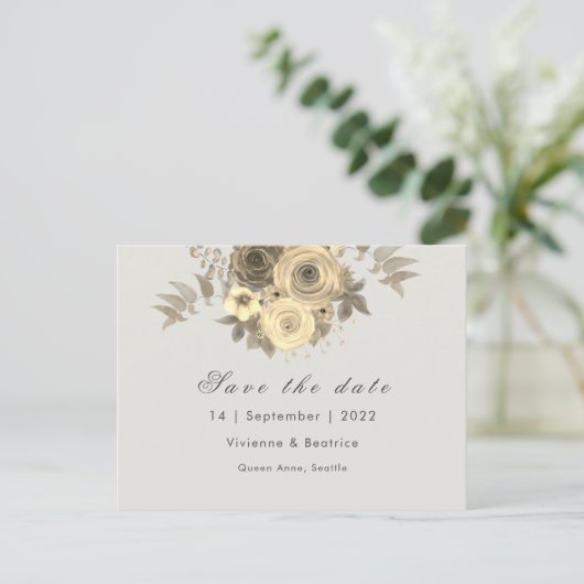 Gele roos save the date elegante bruiloft aankondigingskaart (Staand voorkant)