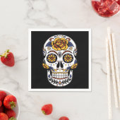 Gele Roos Suiker Schedel op Zwart Servet (Insitu)