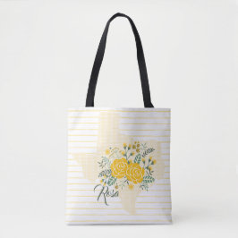 Gele Roos van Texas - Gingham Staat met Rozen Tote Bag