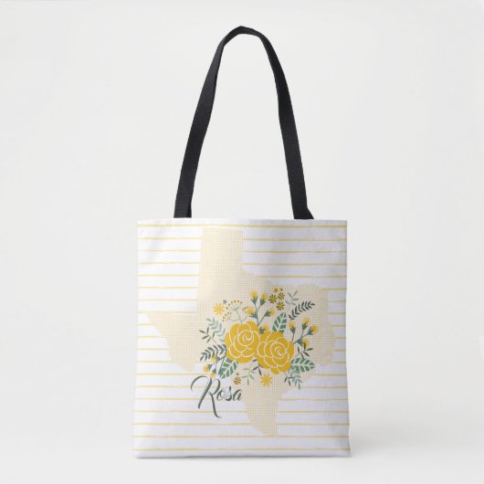 Gele Roos van Texas - Gingham Staat met Rozen Tote Bag (Voorkant)