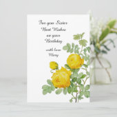 Gele roos voor zuster Verjaardag Platte Kaart (Staand voorkant)