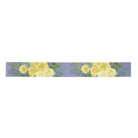 Gele Roos Weddenschap met Periwinkle Satijnen Lint (Voorkant)