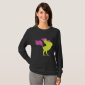 Gele rooster met roze veren t-shirt (Voorkant volledig)