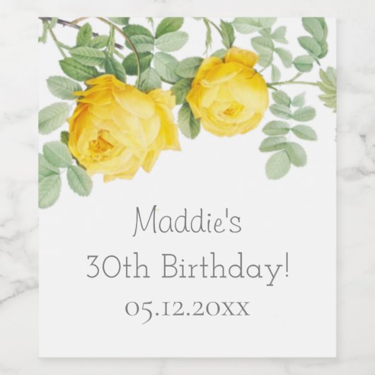 Gele Rose | 30e verjaardag Wijn Etiket (Enkel label)