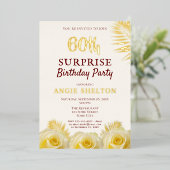 Gele Rose 60th Surprise Birthday Party Gold Folie Uitnodiging (Staand Voorkant)