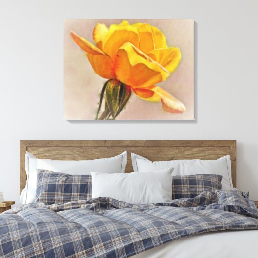 Gele Rose Bloem Kunst Canvas Print (Insitu (Slaapkamer))