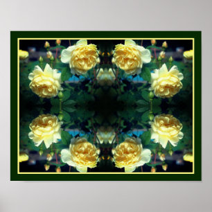 Gele Rose Bloem Paar Spiegel Abstract Poster