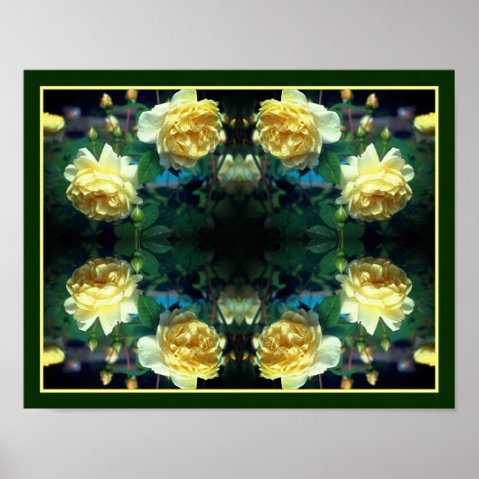 Gele Rose Bloem Paar Spiegel Abstract Poster (Voorkant)