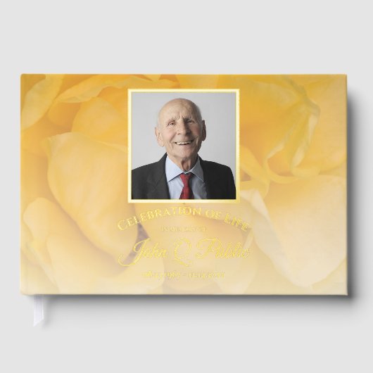 Gele Rose Bloem Viering van het Leven Memorial Gastenboek (Voorkant)