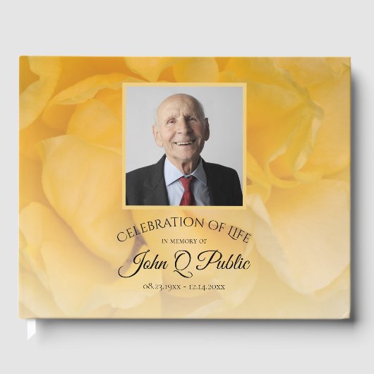 Gele Rose Bloem Viering van het Leven Memorial Gastenboek (Voorkant)