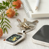 Gele Rose  botanische illustratie Sleutelhanger (Zijkant)