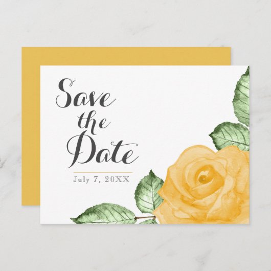 Gele Rose Elegante Bloemen Huwelijk Save the Date Aankondigingskaart (Voorkant / Achterkant)