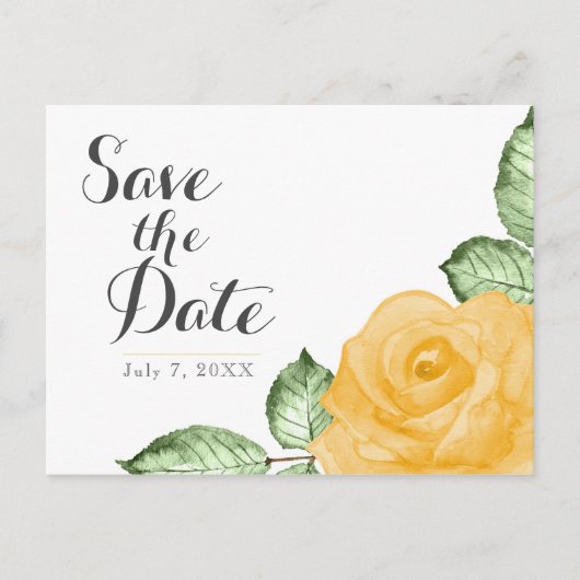 Gele Rose Elegante Bloemen Huwelijk Save the Date Aankondigingskaart (Voorkant)