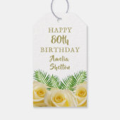 Gele Rose en bladeren Bloemen Gelukkige Verjaardag Cadeaulabel (Achterkant)