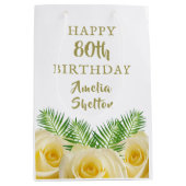 Gele Rose en bladeren Bloemen Gelukkige Verjaardag Medium Cadeauzakje (Voorkant)