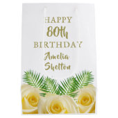 Gele Rose en bladeren Bloemen Gelukkige Verjaardag Medium Cadeauzakje (Achterkant)