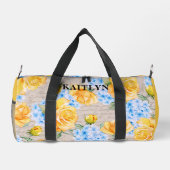 Gele Rose en Blauwe Hydrangea Floral Duffel Bag Plunjezak (Achterkant)