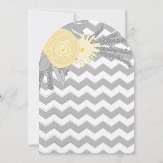 Gele Rose en Ferns Gray Zig Zag Wedding Kaart (Achterkant)