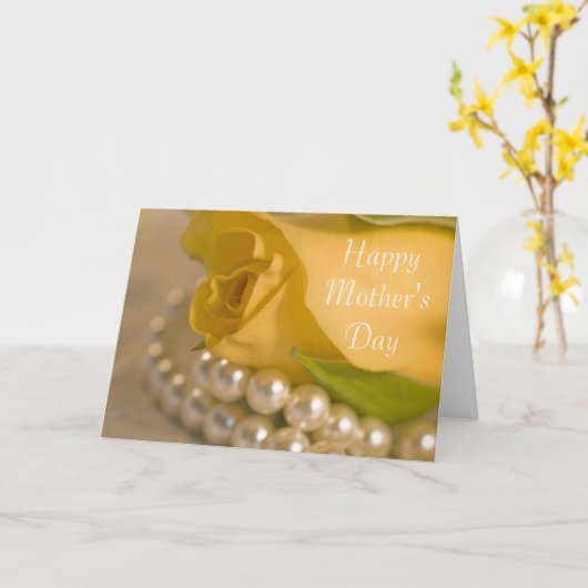 Gele Rose en parelaars Happy Mothers Day Kaart (Gele Bloem)