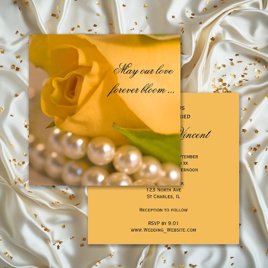 Gele Rose en parelbruiloft Kaart