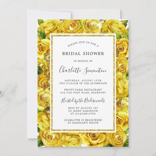 Gele Rose Floral Bridal Shower Kaart (Voorkant)