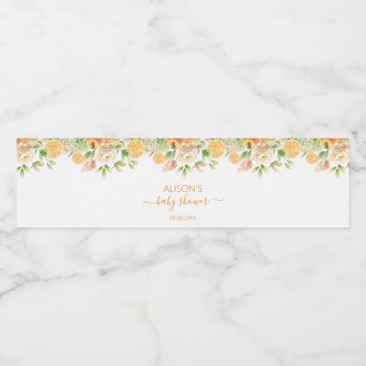 Gele Rose Floral Greenery Girl Baby shower Waterfles Etiket (Enkel label)