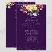 Gele Rose Floral Paars Wedding Programme (Voorkant / Achterkant)