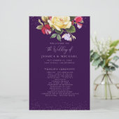 Gele Rose Floral Paars Wedding Programme (Staand voorkant)