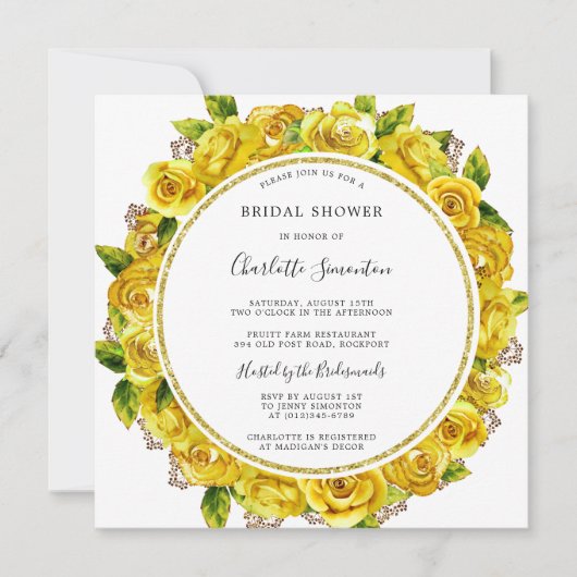 Gele Rose Floral Vrijgezellenfeest Square Kaart (Voorkant)