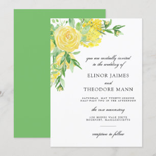 Gele Rose Floral Waterverf Wedding Kaart