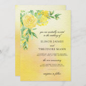 Gele Rose Floral Waterverf Wedding Kaart (Voorkant / Achterkant)