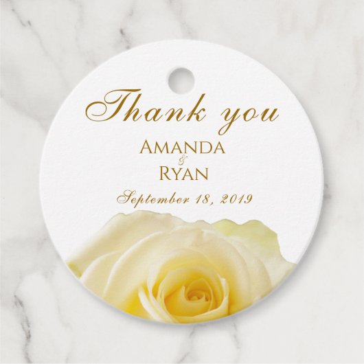 Gele Rose Floral Wedding Bedankjes Labels (Voorkant)