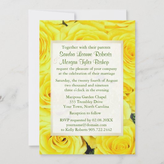 Gele Rose Floral Wedding Invitation Kaart (Achterkant)