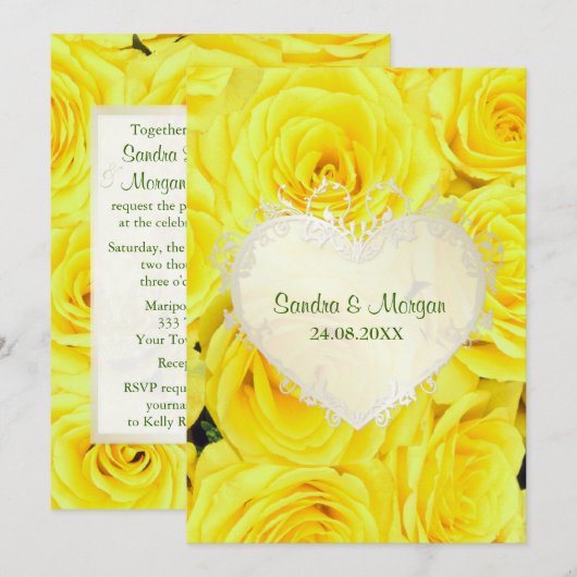 Gele Rose Floral Wedding Invitation Kaart (Voorkant / Achterkant)