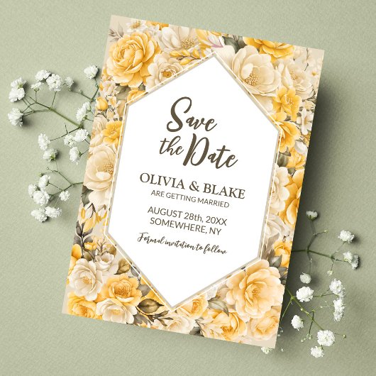 Gele Rose Floral Wedding Save The Date