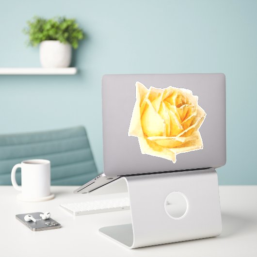 Gele Rose Flower Art Sticker (Laptop op bureau)