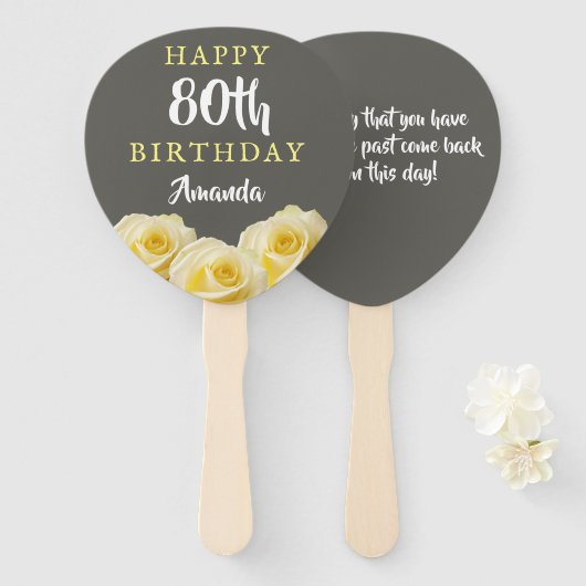 Gele Rose Flower Floral 80th Birthday Party Handwaaier (Voorkant en achterkant)