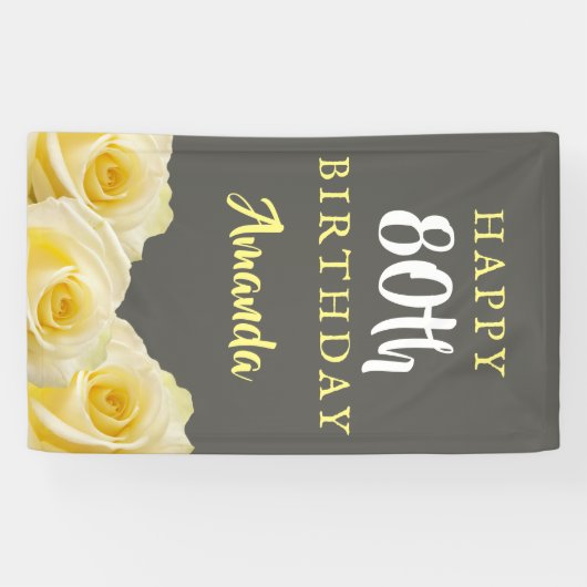 Gele Rose Flower Floral 80th Birthday Party Spandoek (Horizontaal)