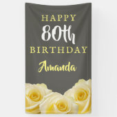 Gele Rose Flower Floral 80th Birthday Party Spandoek (Verticaal)