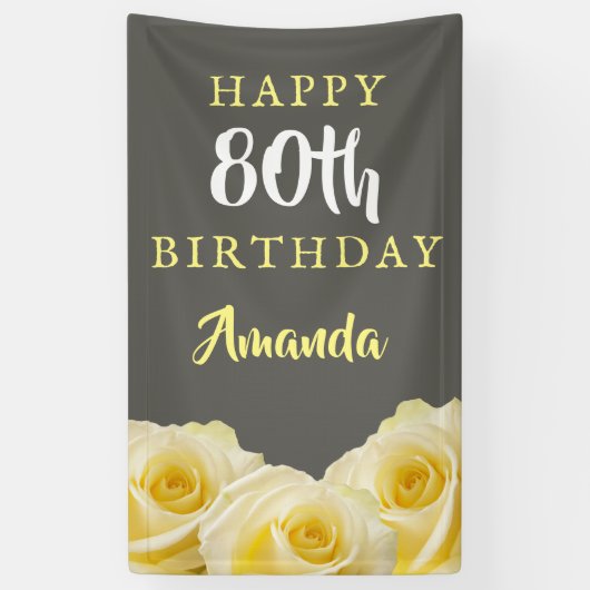 Gele Rose Flower Floral 80th Birthday Party Spandoek (Verticaal)