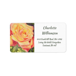 Gele Rose Flower in Waterverf Address Etiket