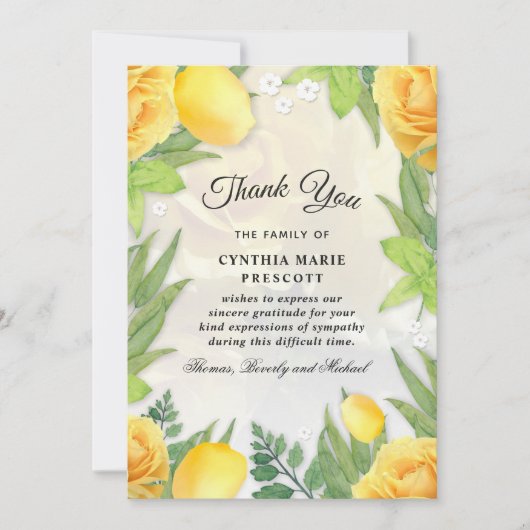 Gele Rose Garden Green Floral Sympathie Hartelijk Kaart (Voorkant)